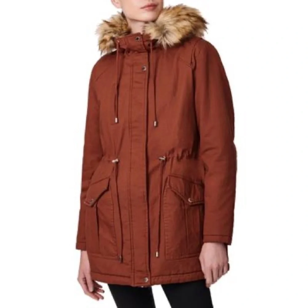 Collection B Juniors' Faux-Fur-Trim Hooded Anorak Coat,terracotta size S